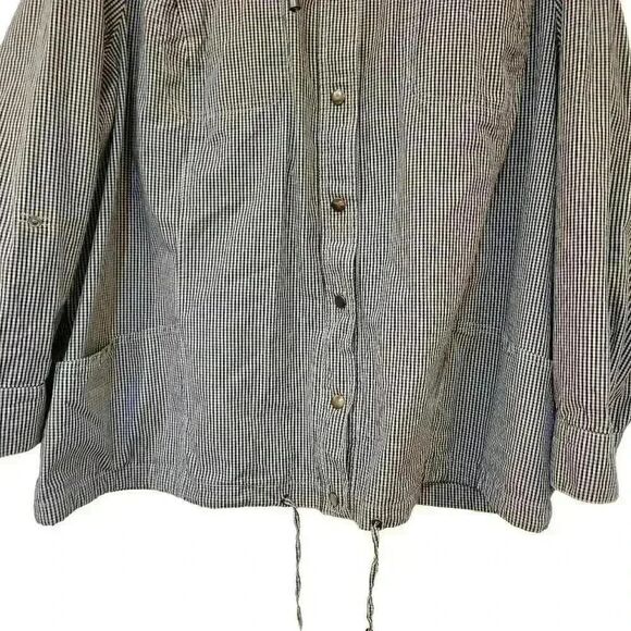 CJ Banks Women's Navy & White Mini Gingham Cotton Cowl Drawstring Neck & Drawstr - Picture 4 of 11